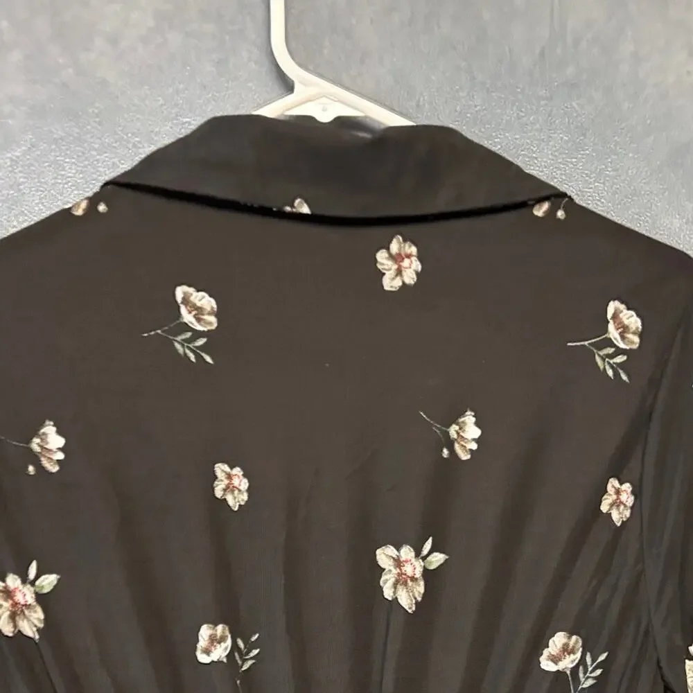 Ember Chic Floral Black Long Sleeve Dress Long Sleeve Sheer Gothy Witchy Midi